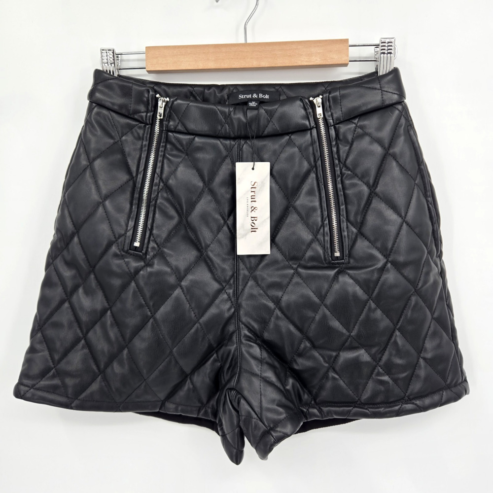 NWT Strut & Bolt Faux Leather Diamond Quilted Shorts Moto Edgy Rocker Chic MED
